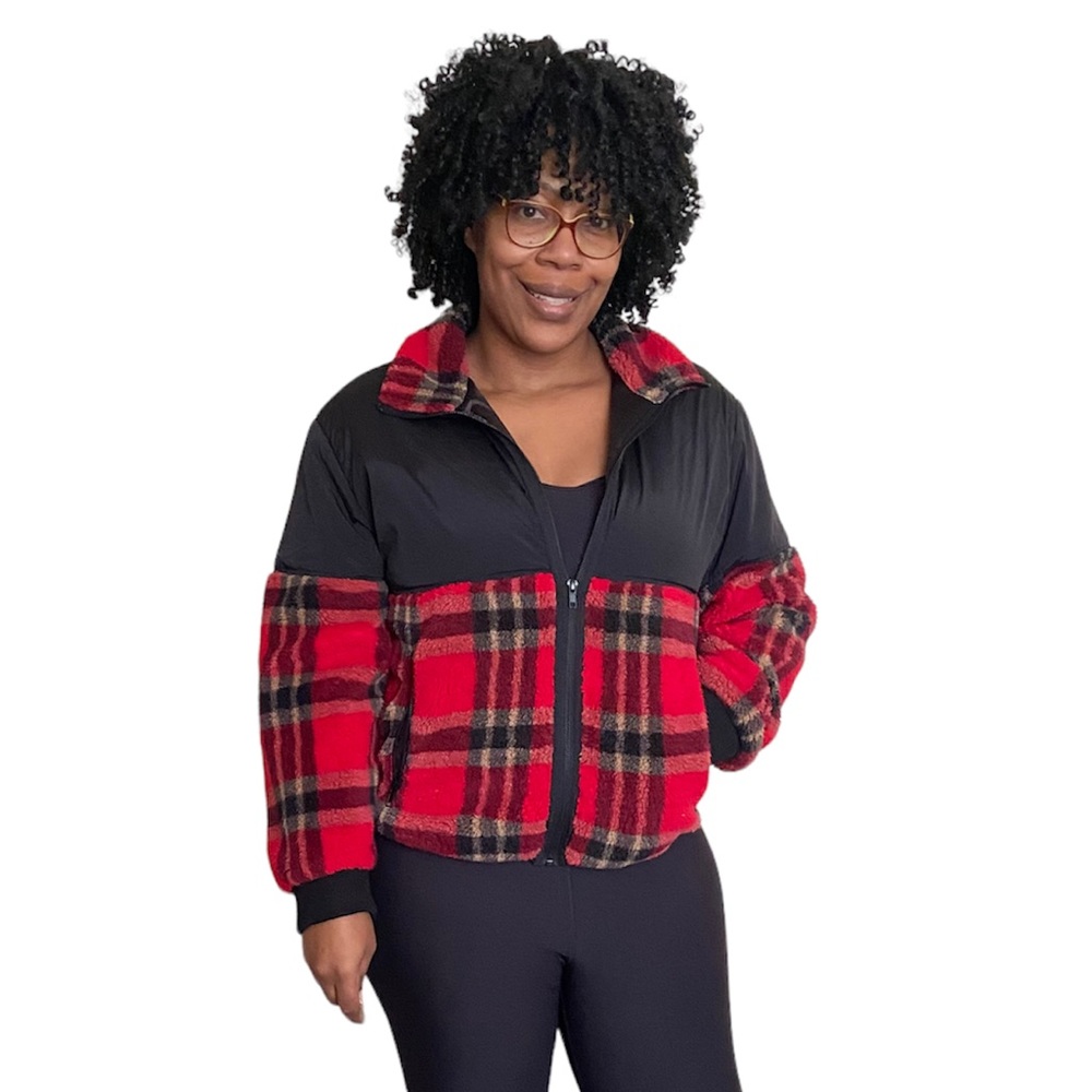 Sanctuary Jacket Buffalo Check Plaid Fleece Bomber